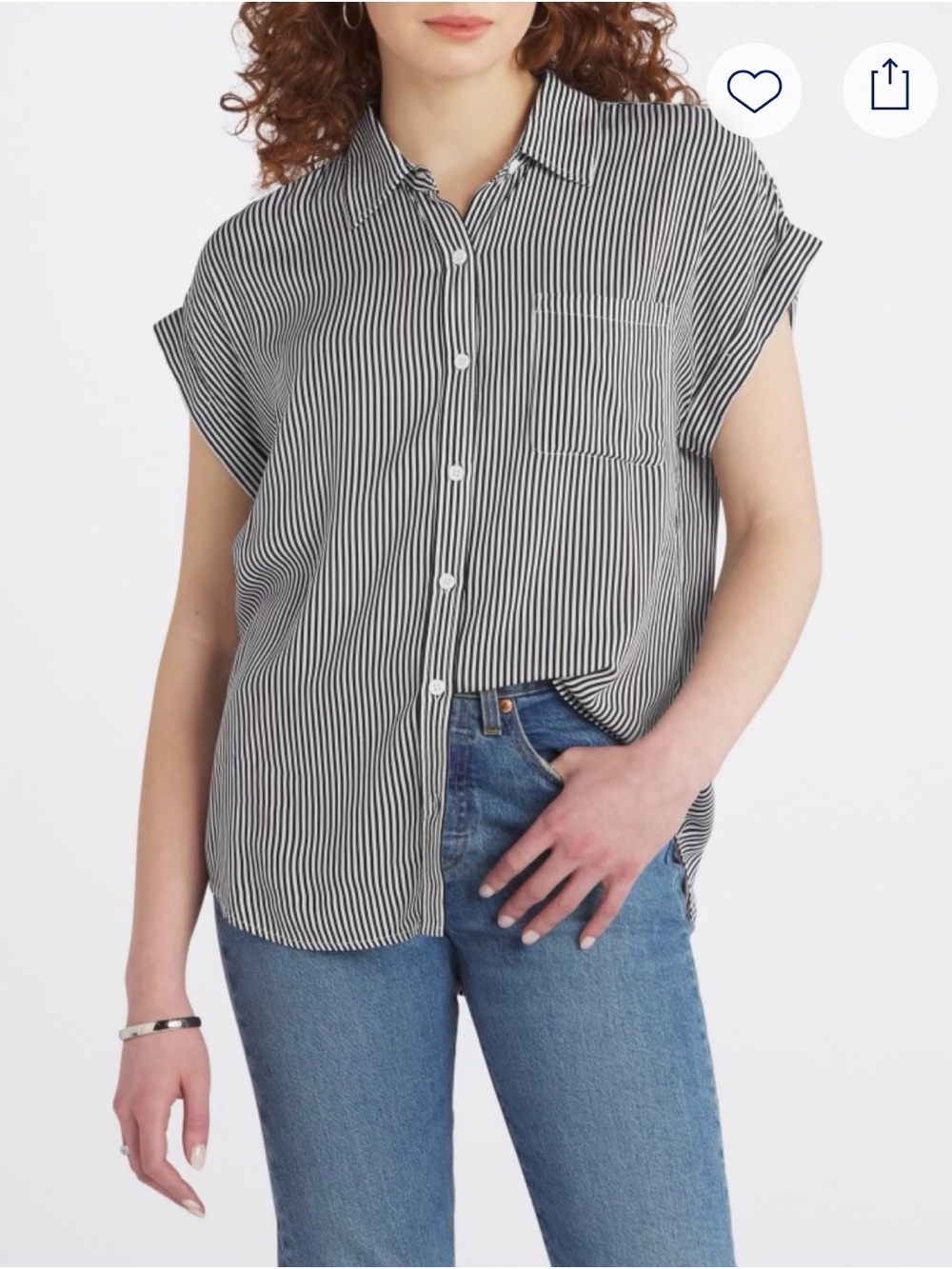 Relaxed Black & White Stripe Button-Front Women's Shirt